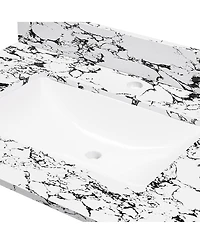 Sillysis 31/37/43 Inch Sintered Stone Bathroom Vanity Top with Ceramic Undermount Sink, Backsplash, Overflow, Stain Resistant Surface