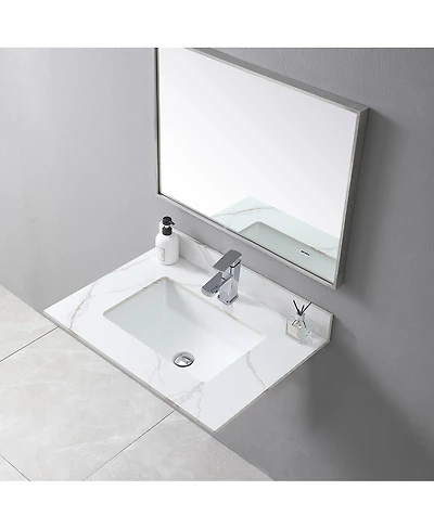 Sillysis Sintered Stone Vanity Top with Backsplash, Rectangular Undermount Sink, Pre-Drilled Faucet Hole
