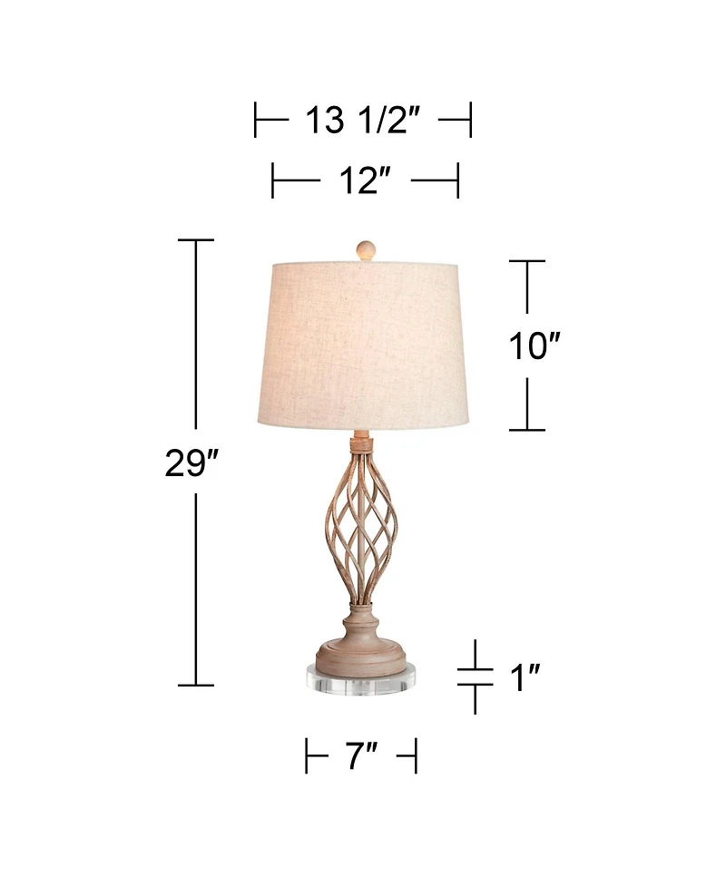 Franklin Iron Works Annie Modern Coastal Table Lamps 29" Tall Set of 2 with Round Risers Sand Iron Tapered Drum Shade for Bedroom Living Room Bedside