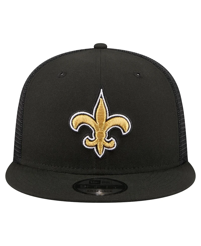 New Era Men's Black New Orleans Saints Core Team 9FIFTY Trucker Snapback Hat