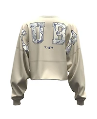 Fanatics Women's Light Beige Chicago Cubs Spirit Floral Script Cropped Long-Sleeve T-Shirt