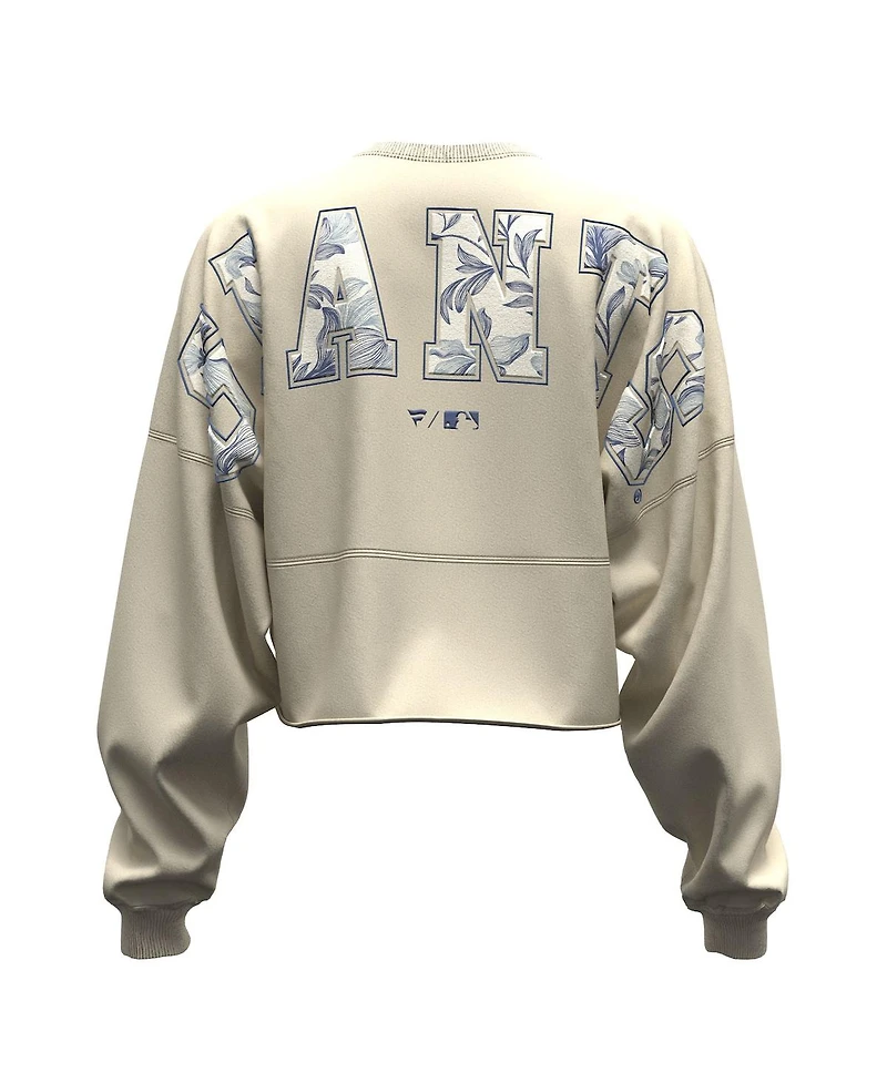 Fanatics Women's Light Beige San Francisco Giants Spirit Floral Script Cropped Long-Sleeve T-Shirt