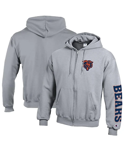 Champion Men's Heather Gray Chicago Bears Powerblend Fleece Full-Zip Hoodie