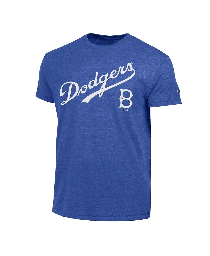 Champion Men's Royal Brooklyn Dodgers Cooperstown Wordmark Lockup Tri-Blend T-Shirt