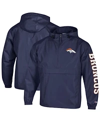 Champion Men's Navy Denver Broncos Packable Hooded Windbreaker Half-Zip Jacket