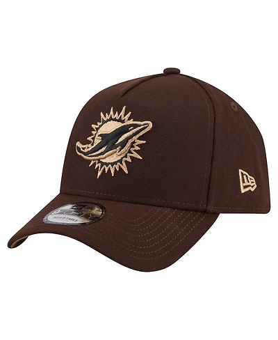 New Era Men's Dark Brown Miami Dolphins Burnt Wood A-Frame 9FORTY Adjustable Hat