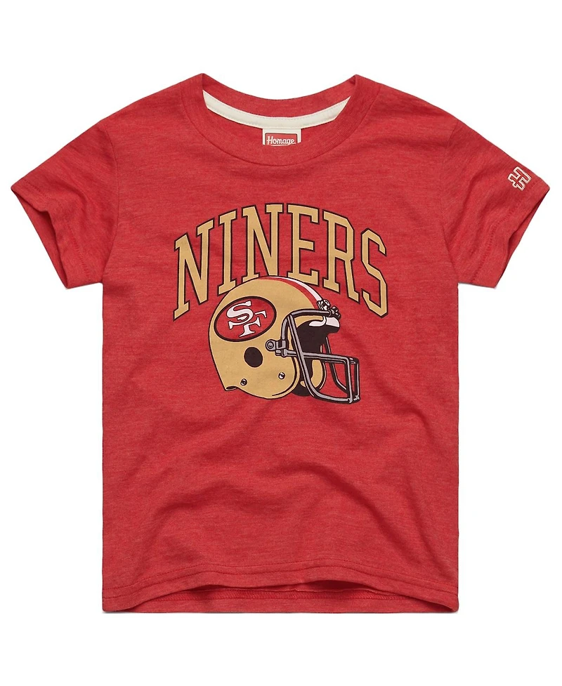 Homage Big Boys and Girls Scarlet San Francisco 49ers Helmet Retro Tri-Blend T-Shirt
