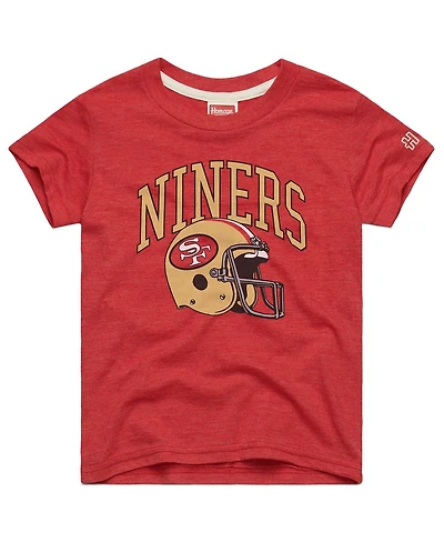Homage Big Boys and Girls Scarlet San Francisco 49ers Helmet Retro Tri-Blend T-Shirt