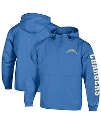 Champion Men's Powder Blue Los Angeles Chargers Packable Hooded Windbreaker Half-Zip Jacket