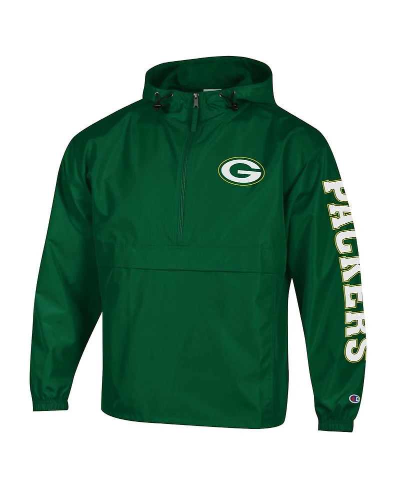 Champion Men's Green Green Bay Packers Packable Hooded Windbreaker Half-Zip Jacket
