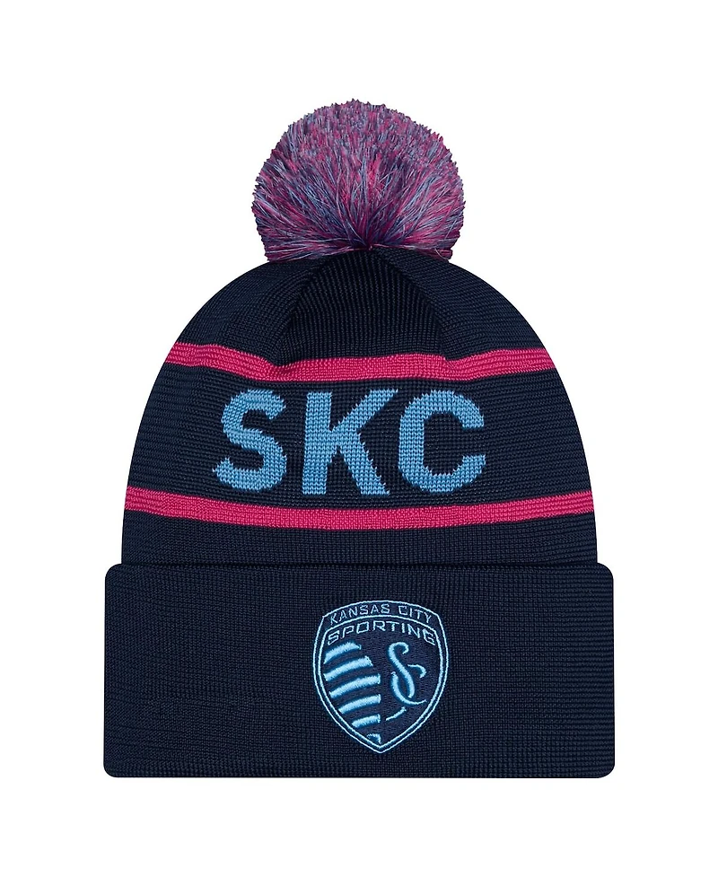 New Era Men's Navy Sporting Kansas City 2026 Jersey Hook Cuffed Pom Knit Hat