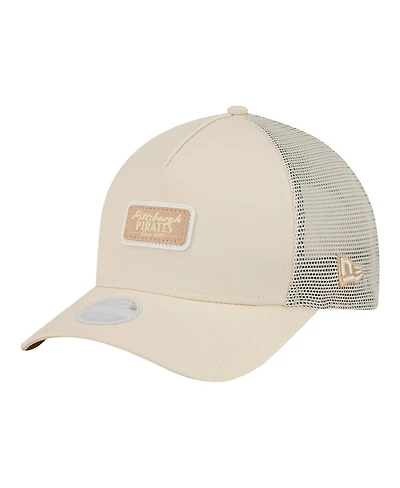 New Era Women's Light Beige Pittsburgh Pirates Tonal Patch 9FORTY M-Crown A-Frame Trucker Adjustable Hat