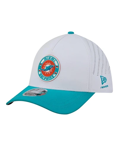 New Era Men's White/Aqua Miami Dolphins Patch 39THIRTY A-Frame M-Crown Perforated Flex Hat