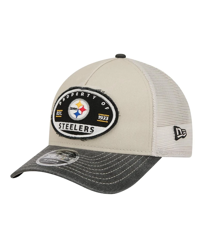 New Era Men's Natural Pittsburgh Steelers Frayed M-Crown A-Frame 9FORTY Adjustable Hat