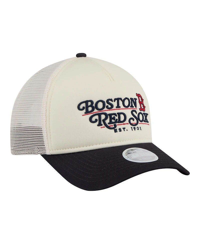 New Era Women's Light Beige/Navy Boston Red Sox Retro 9FORTY M-Crown A-Frame Trucker Adjustable Hat