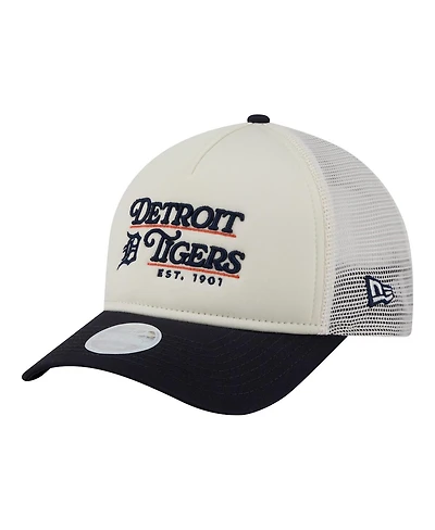 New Era Women's Light Beige/Navy Detroit Tigers Retro 9FORTY M-Crown A-Frame Trucker Adjustable Hat