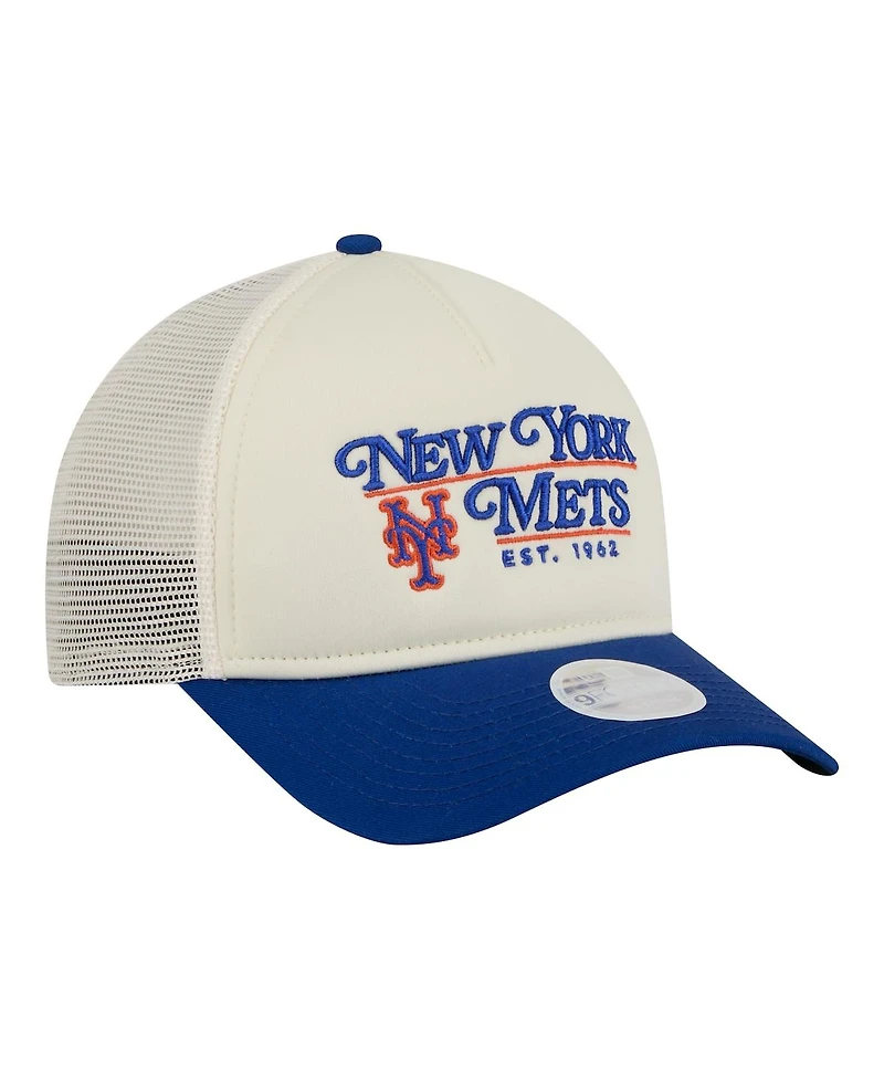 New Era Women's Light Beige/Royal New York Mets Retro 9FORTY M-Crown A-Frame Trucker Adjustable Hat