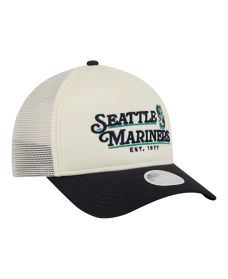 New Era Women's Light Beige/Navy Seattle Mariners Retro 9FORTY M-Crown A-Frame Trucker Adjustable Hat