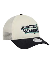 New Era Women's Light Beige/Navy Seattle Mariners Retro 9FORTY M-Crown A-Frame Trucker Adjustable Hat