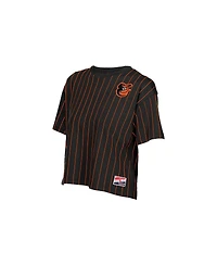 New Era Women's Black Baltimore Orioles Throwback Meshback Pinstripe Boxy T-Shirt