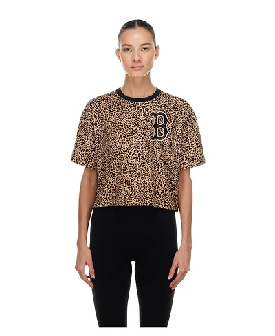 New Era Women's Brown Boston Red Sox Leopard Boxy Cropped T-Shirt