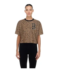 New Era Women's Brown Boston Red Sox Leopard Boxy Cropped T-Shirt
