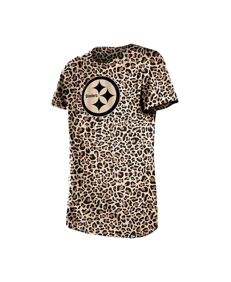 New Era Big Girls Tan Pittsburgh Steelers Mom Me Leopard T-Shirt
