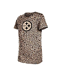 New Era Big Girls Tan Pittsburgh Steelers Mom Me Leopard T-Shirt