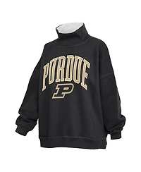 Pressbox Women's Black Purdue Boilermakers Oversized Mock Neck Sweatshirt