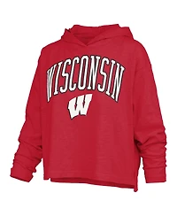Pressbox Women's Red Wisconsin Badgers Nelson Arch Over Logo Long Sleeve Hooded Slub T-Shirt