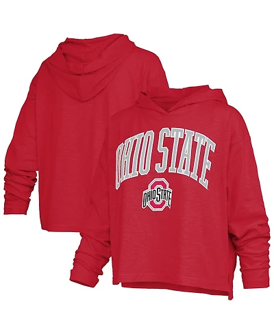 Pressbox Women's Scarlet Ohio State Buckeyes Nelson Arch Over Logo Long Sleeve Hooded Slub T-Shirt
