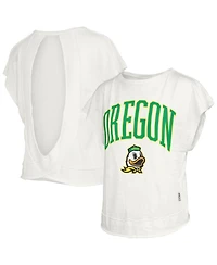 Pressbox Women's White Oregon Ducks Nelson Movement Open Back Slub T-Shirt