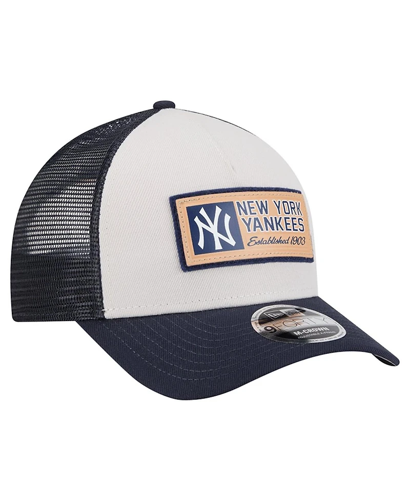 New Era Men's Stone/Navy New York Yankees Text A-Frame Trucker 9FORTY Hat