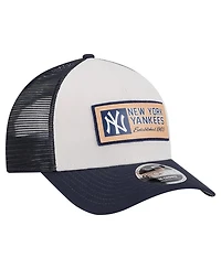 New Era Men's Stone/Navy New York Yankees Text A-Frame Trucker 9FORTY Hat