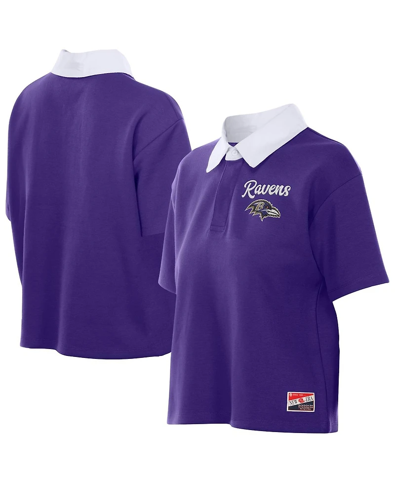 New Era Women's Purple Baltimore Ravens Throwback Boxy Cropped Polo Shirt