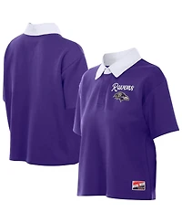 New Era Women's Purple Baltimore Ravens Throwback Boxy Cropped Polo Shirt