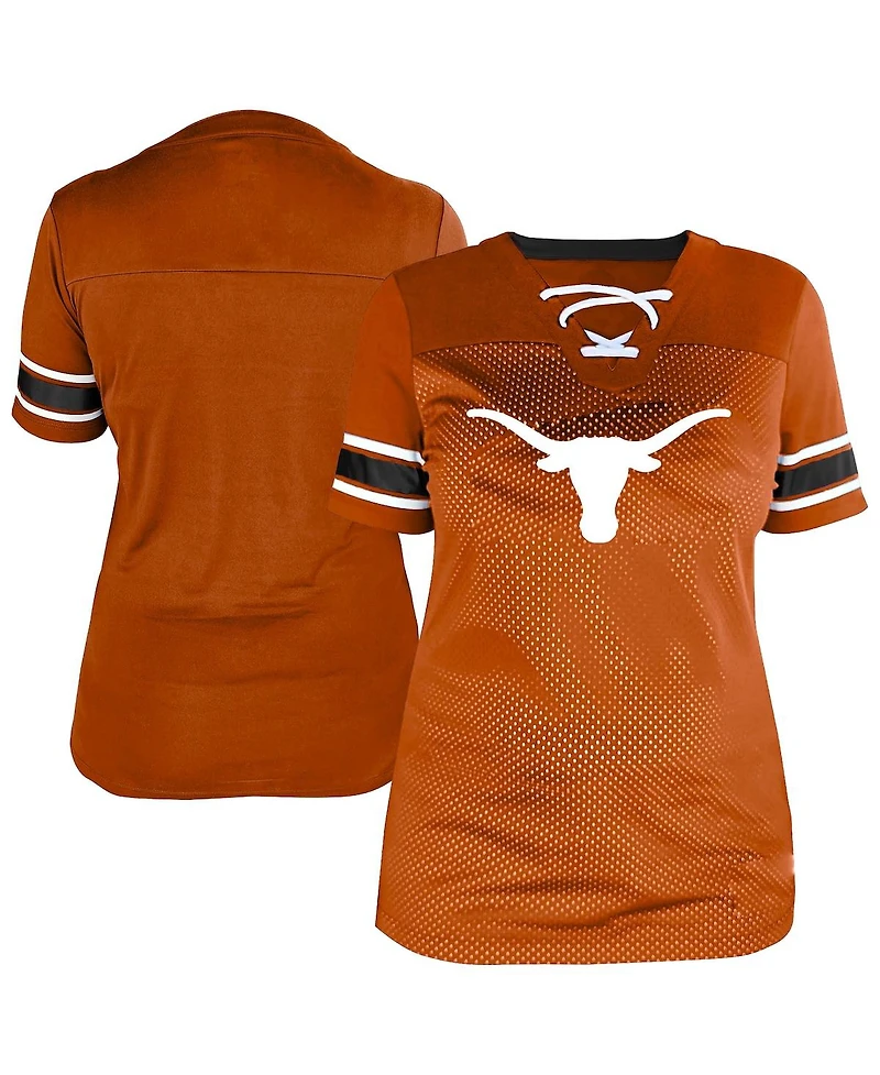 Fanatics Women's Texas Orange Longhorns Plus Mesh Overlay Lace-Up Jersey T-Shirt
