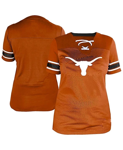 Fanatics Women's Texas Orange Longhorns Plus Mesh Overlay Lace-Up Jersey T-Shirt