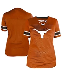 Fanatics Women's Texas Orange Longhorns Plus Mesh Overlay Lace-Up Jersey T-Shirt