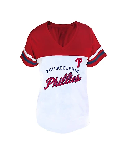 Fanatics Women's White/Red Philadelphia Phillies Plus Two-Stripe V-Neck T-Shirt