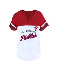 Fanatics Women's White/Red Philadelphia Phillies Plus Two-Stripe V-Neck T-Shirt