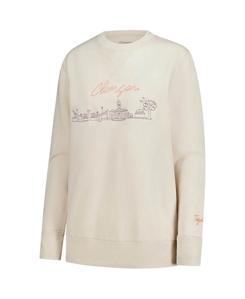 Image One Women's Natural Clemson Tigers Campus Wash Fleece Sweatshirt