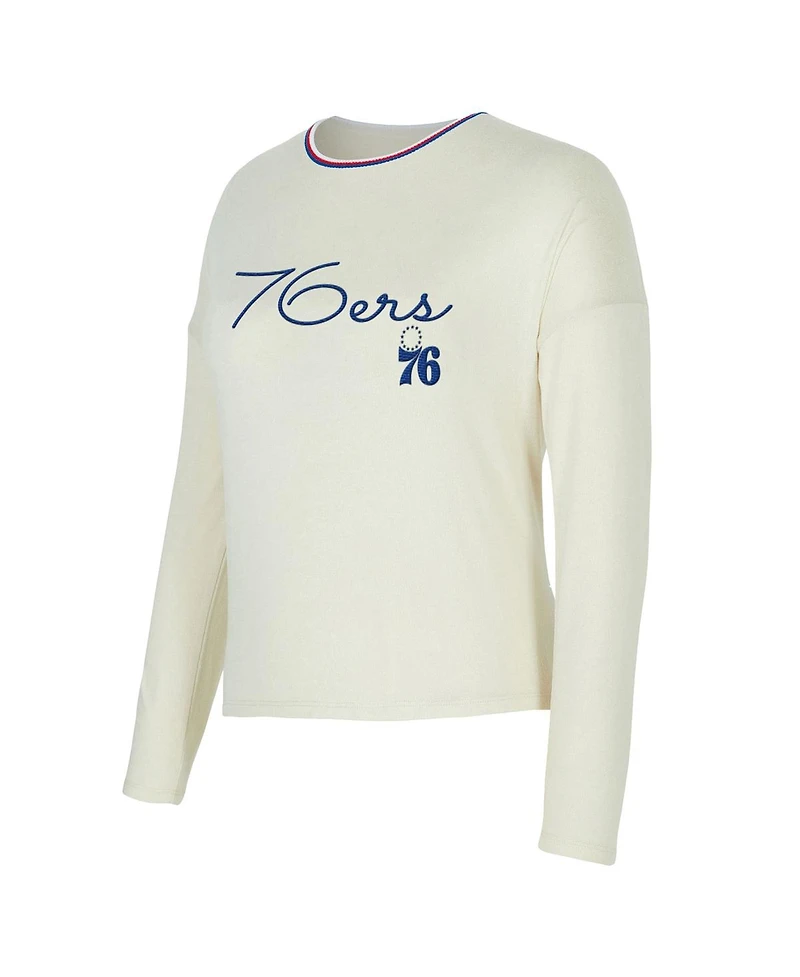 Concepts Sport Women's 2-Piece Cream Philadelphia 76ers Kaki Hacci Knit Long Sleeve Top and Shorts Set