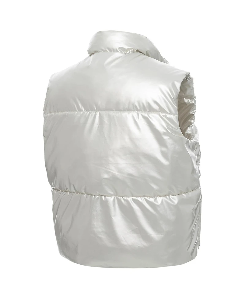 ZooZatz Women's Silver Penn State Nittany Lions Metallic Cropped Full-Zip Sleeveless Puffer Vest