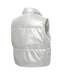 ZooZatz Women's Silver Penn State Nittany Lions Metallic Cropped Full-Zip Sleeveless Puffer Vest