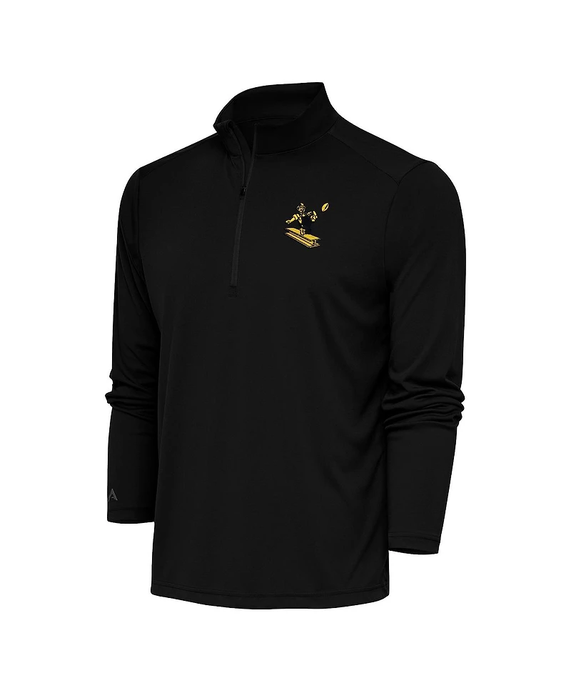 Antigua Men's Black Pittsburgh Steelers Team Logo Throwback Tribute Quarter-Zip Pullover Top