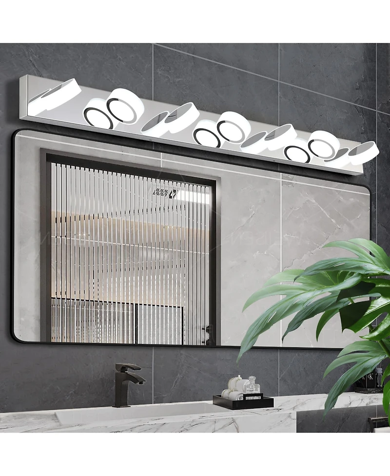 Busdays 52 Inch Modern 7 Light Led Vanity Light Fixture with Acrylic Shades Dimmable Bathroom Wall Sconce for Mirror Shower Decor