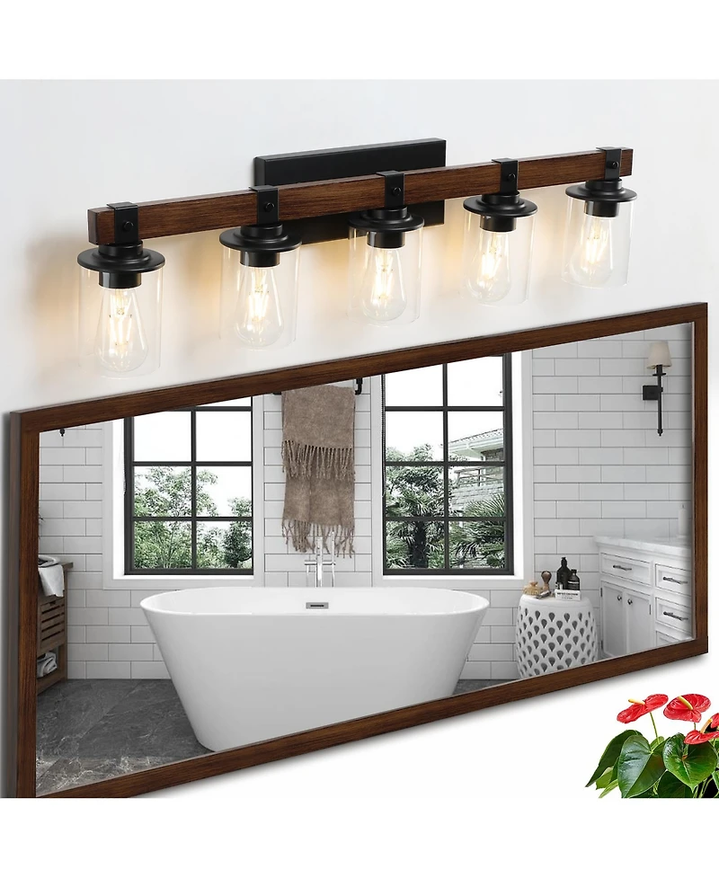 Busdays Inch Rustic Light Vanity Light Industrial Bathroom Wall Sconce with Glass Shades Wood Accent Modern Farmhouse Lighting Fixture No Bulbs