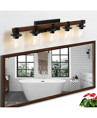 Busdays Inch Rustic Light Vanity Light Industrial Bathroom Wall Sconce with Glass Shades Wood Accent Modern Farmhouse Lighting Fixture No Bulbs