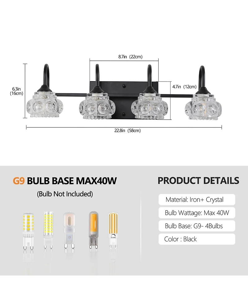 Busdays 23 Inch Retro 4 Light Bathroom Vanity Light Fixture with Crystal Glass Shades Wall Mounted for Bathroom Powder Room Vanity Mirror No Bulb